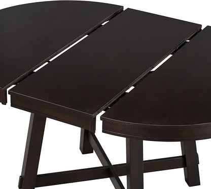 Farmhouse Style Expandable Round to Oval Dining Table with 16" Removable Leaf, Solid Wood Extendable Tabletop with Cross Trestle Legs, Space-Saving Kitchen-Tables for Home Apartment Restaurant