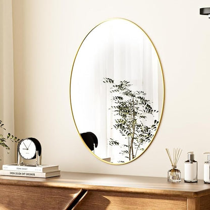 Koonmi Gold Oval Bathroom Mirror, 20"x28" Bathroom Vanity Mirror, Oval Mirror for Bedroom Living Room Entryway, Hangs Horizontal or Vertical