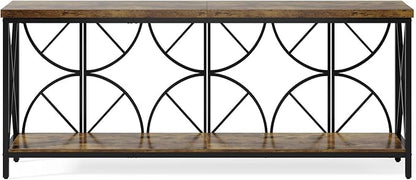 70.9-Inch Extra Long Sofa Table, Narrow Console Table Behind Couch with Storage for Entryway, Living Room, Entrance, Hallway, Foyer, Unique Geometric (Rustic Brown)