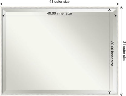 Amanti Art White Bathroom Mirror for Over Sink, 31x41 Paige White Silver Rectangle Vanity Mirror, X-Large Modern Contemporary Wood Frame, Hangs Horizonally and Vertically, Bathroom Wall Decor, Beveled