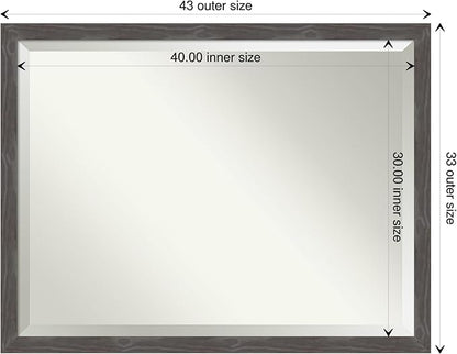 Amanti Art Grey Wall Mirror 33x43 Woodridge Rustic Grey Rectangle Bathroom Mirror for Wall Decor Living Room, X-Large Country Rustic Wood Frame, Hangs Horizonally and Vertically, Bathroom Decor,