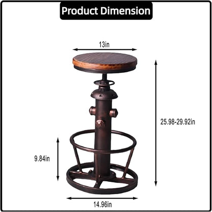 Vintage Swivel Bar Stool Industrial Coffee Kitchen Dining Chair Fire Hydrant Design Height Adjustable 24.8-30.7inch Solid Wooden Seat