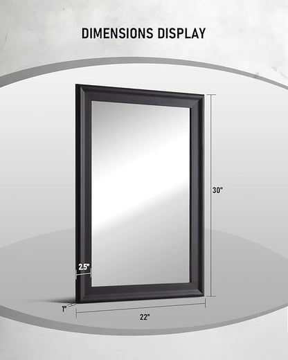 CULER Black Wood Wall Mirror for Bathroom,Rectangle 20 x 30 inch Hanging Vatiny Mirrors with Wooden Frame for Living Room,Bedroom,Entryway