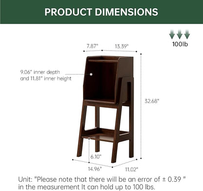 100% Solid Oak Ladder Shelf with Cabinet, 32.67" Tall Nightstand with Stable Frame for Bedroom, Small Bookcase for Living Room Nursery(Walnut, Fully Assembly Furniture)