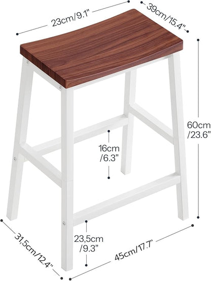 HOOBRO Bar Stools, Set of 2 Bar Chairs, 23.6 Inch Saddle Stools, Kitchen Counter Seat with Footrests, Industrial Barstools for Dining Room, Kitchen, Counter, Bar, Walnut and White HW02MD01