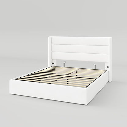 Allewie Full Size Velvet Lift Up Storage Bed, Modern Wingback Headboard, Hydraulic Support, No Box Spring Needed, White