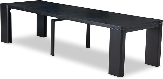 X07X1-B06-24 9-pc Modern Dining Room Table Set a Rectangular Dining Table and 2 wooden Benches and 7 Black Polyester Stackable Chair, 39x120 Inch, Wire Brushed Black