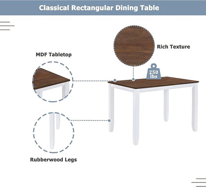 Ball & Cast 5-Piece Dining Table Set for 4,Kitchen Table Set W/ 44.5" Rectangle Table,Living Room Furniture W/ 4 X-Back Linen Upholstered Chairs,for Dining Room,Kitchen,Restaurant,Walnut+Light Beige