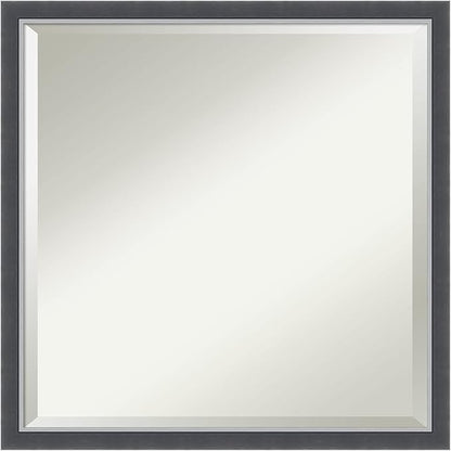 Amanti Art Black Bathroom Mirror for Over Sink, 22x22 Eva Black Silver Thin Square Vanity Mirror, Medium Modern Contemporary Frame, Hangs Horizonally and Vertically, Bathroom Wall Decor, Beveled Edge