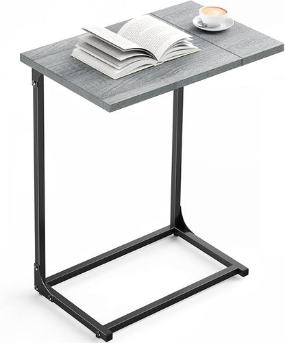 Pipishell C-Shaped Side Table, C-Table for Sofa, Couch Table with Metal Frame, Large Surface Sofa Table for Living Room, Bedroom, and Home Office, Rustic Design, PIET11G
