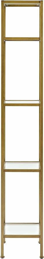 Crosley Furniture Aimee Narrow Bookshelf with Glass Shelves, Bookcase Storage, Gold and Glass