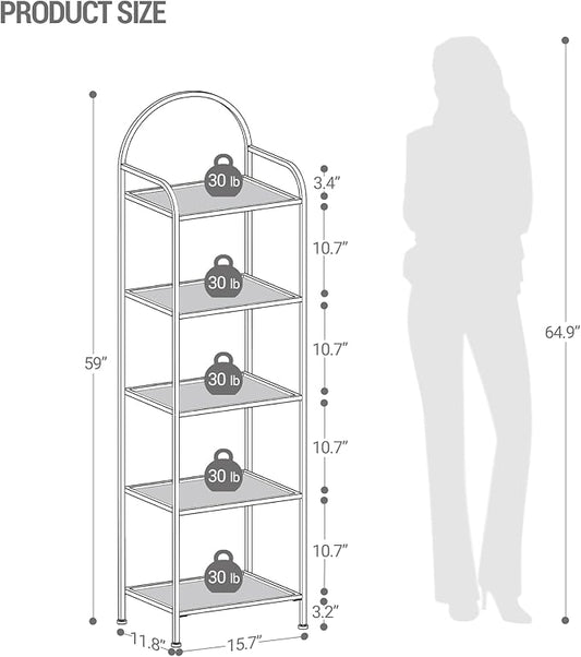 Bookcase Bookshelf, Tempered Glass Bookshelves, Slim Shelving Unit for Bedroom, Bathroom, Home Office, Steel Frame, 5 Tier Gold BC05001G