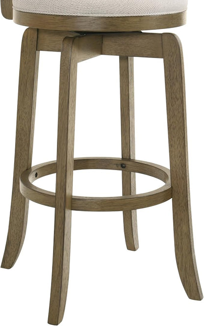 Armen Living Blair 26 in. Putty Brown Counter Height Rubberwood Swivel Barstool with Cream Fabric Seat