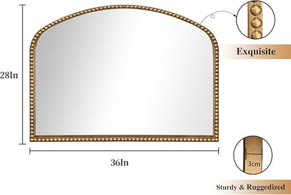 ironsmithn Gold Arched Mirror, 28"x36" Antique Mirrors with Beaded Frame, Classic Vintage Decorative Mirror, Marlowe Accent Mirrors for Mantel Fireplace Bedroom Bathroom Living Room Entryway
