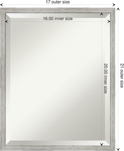 Amanti Art White Bathroom Mirror for Over Sink, 21x17 Shiplap White Narrow Rectangle Vanity Mirror, Small Coastal Wood Frame, Hangs Horizonally and Vertically, Bathroom Wall Decor, Beveled Edge