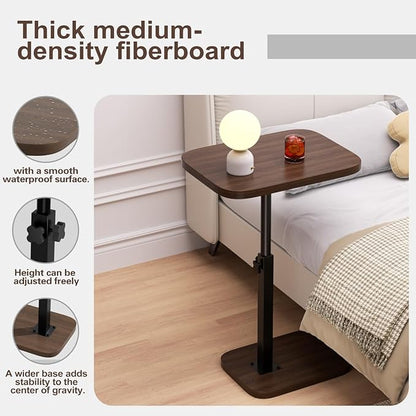 Adjustable Side Table TV Tray, C Shaped End Table, Small Bedside Table, Mid Century Modern Accent Nightstand for Living Room, Bedroom, Corners and Office (Walnut)
