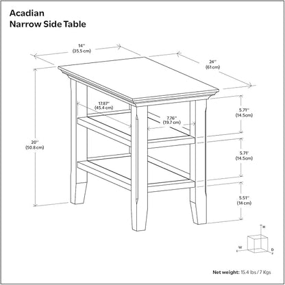 SIMPLIHOME Acadian 14-inch Wide Solid Wood Narrow End Table in Distressed Coastal Blue, Transitional-Style Side Table for Living Room, Bedroom, or Family Room with 2 Open Shelves
