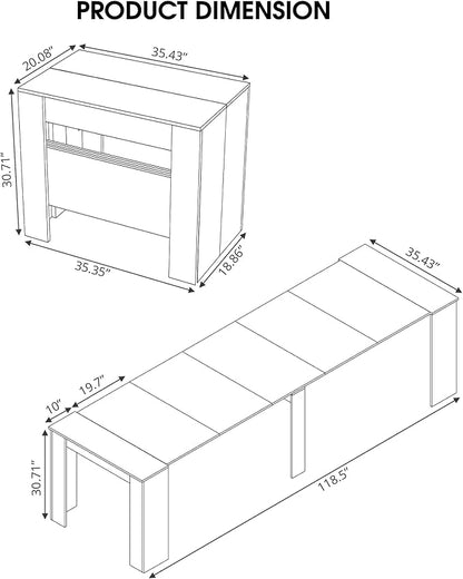 Expandable Dining Table, Convertible Table for Dining Room, Kitchen and Small Spaces, for 2-10 People, White Marble