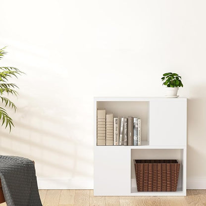 GHC 2 Tier Bookshelf, Wood Decorative Storage Shelving, Modern Freestanding Display Shelves, Tall Book Shelf Unit for Living Room, Bedroom, Office-White