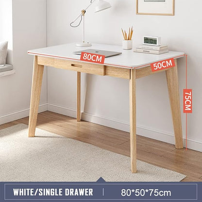 IOTXY Solid Wood Writing Desk - Home Office Workbench Desk with Drawer, 31.5" Width Laptop Computer Work Study Table in White