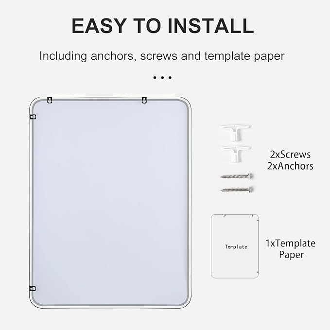 30"x40" Bathroom Wall Mirror with Matte Black Metal Frame & HD Glass, Copper-Free Mirrors Modern Rectangle Round Corner Framed Vanity Mirror - Horizontal or Vertical Installation