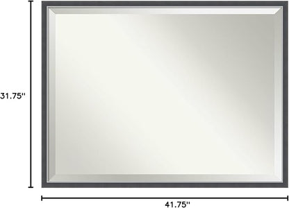 Amanti Art Black Bathroom Mirror for Over Sink, 32x42 Eva Black Silver Thin Rectangle Vanity Mirror, X-Large Modern Frame, Hangs Horizonally and Vertically, Bathroom Wall Decor, Beveled Edge
