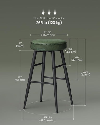 VASAGLE EKHO Collection - Bar Stools Set of 2, Counter Height Bar Stools, Kitchen Counter Stools, Mid-Century Modern Backless Counter Stools, 24.8-Inch Tall, Kitchen Island Home Bar, Forest Green