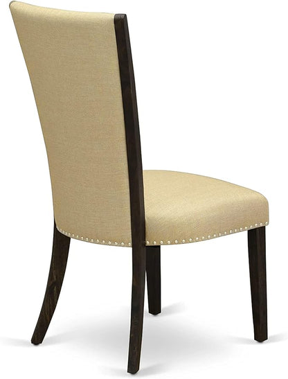 East West Furniture X727VE703-7 7 Piece Modern Dining Table Set Consist of a Rectangle Wooden Table with X-Legs and 6 Brown Linen Fabric Upholstered Parson Chairs, 40x72 Inch, Multi-Color