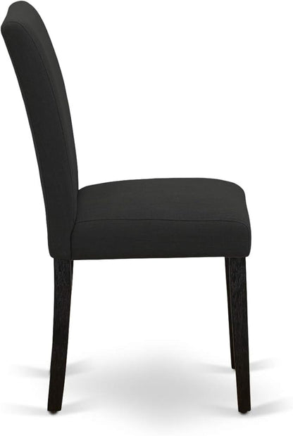East West Furniture X627AB624-9 9 Piece Dining Set Includes a Rectangle Dining Room Table with X-Legs and 8 Black Color Linen Fabric Upholstered Parson Chairs, 40x72 Inch, Multi-Color