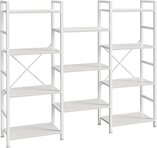 SUPERJARE Triple 4 Tier Bookshelf, Bookcase with 11 Open Display Shelves, Wide Book Shelf Book Case for Home & Office, White