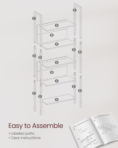 VASAGLE 5-Tier Bookshelf, Book Shelf, Industrial Bookcase, with Steel Frame, for Living Room, Home Office, Bedroom, 9.4 x 24.4 x 65 Inches, Rustic Brown and Black ULLS025B01