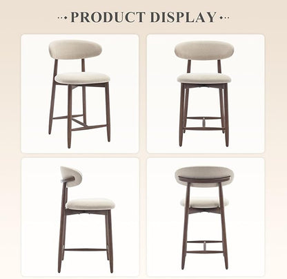 Upholstered Counter Height Bar Stools Set of 6, Kitchen Island Stools with Back, Modern Counter Stools Island Bar Chairs with Wood Legs for Kitchen Island Dining Room Bar, Beige