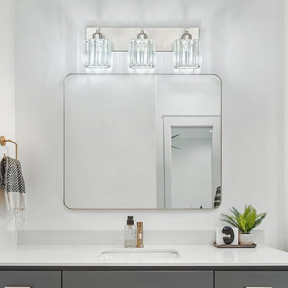 Modern Vanity Light 3-Lights Brushed Nickel Vanity Light Crystal Bathroom Wall Light Bathroom Light Fixtures