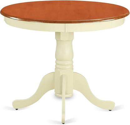 East West Furniture ANAV3-WHI-W 3 Piece Dinette Set for Small Spaces Contains a Round Dining Room Table with Pedestal and 2 Kitchen Dining Chairs, 36x36 Inch, Buttermilk & Cherry