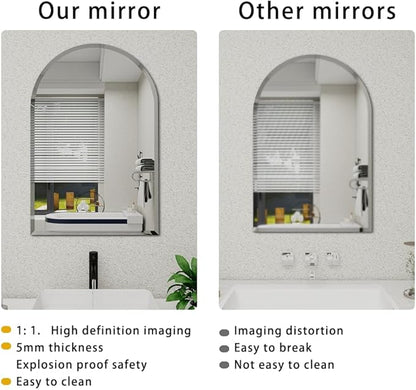 Arched Bathroom Mirror, 20X30 inch Arched Frameless Mirror, Arch Wall Mirror，Frameless Mirrors for Bathroom,Beveled Bathroom Mirror.