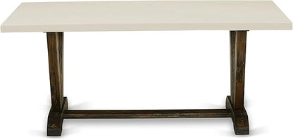 East West Furniture V727MZ716-7 7 Piece Dinette Set Consist of a Rectangle Dining Room Table with V-Legs and 6 Dark Khaki Linen Fabric Upholstered Parson Chairs, 40x72 Inch, Multi-Color