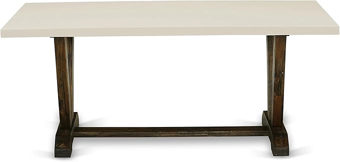 East West Furniture V727AB747-5 5 Piece Kitchen Table Set for 4 Includes a Rectangle Dining Room Table with V-Legs and 4 Light Sable Linen Fabric Parsons Chairs, 40x72 Inch, Multi-Color