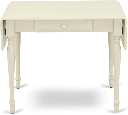 East West Furniture MZBA3-LWH-01 3 Piece Dining Room Table Set Contains a Rectangle Kitchen Table with Dropleaf and 2 Cream Linen Fabric Parson Dining Chairs, 36x54 Inch, Linen White