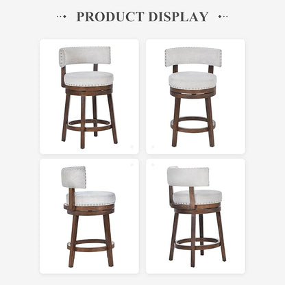 COLAMY Swivel Bar Stool, Modern Swivel Barstool with Back, Counter Height Bar Stools, 25 Inch Upholstered Wood Barstool for Kitchen Island Dining Room Bar, Beige