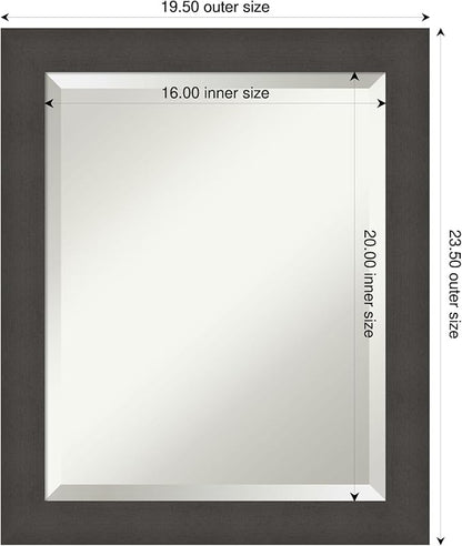 Amanti Art Silver Bathroom Mirror for Over Sink, 24x20 Blaine Light Pewter Narrow Rectangle Vanity Mirror, Small Modern Contemporary Frame, Hangs Horizonally and Vertically, Bathroom Wall Decor