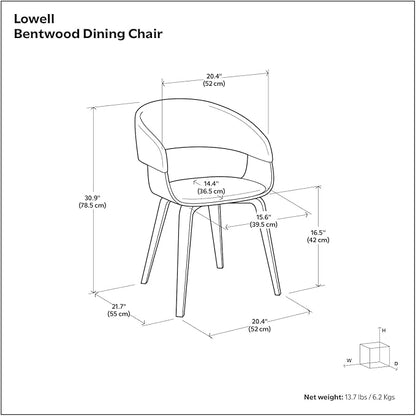 SIMPLIHOME Lowell Dining Chairs - Upholstered Walnut Finish Bentwood Frame and Linen-Style Fabric Kitchen Chair in Charcoal Grey, Modern Dining Room Seating with Curved Back and Padded Seat