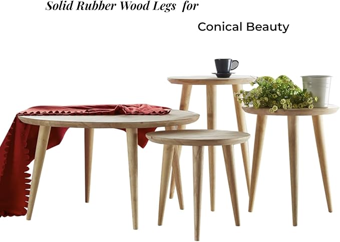 WoodShine Side Table Small Round Solid Wood Sofa End Tables Accent Nesting Coffee Table Natural(H:14.37inch)