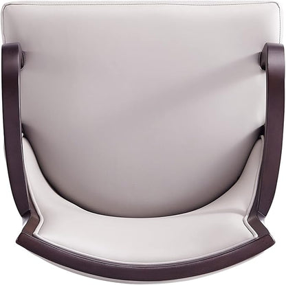 Manhattan Comfort Grand Faux Leather Dining Chairs with Arms, Padded Wingback Seat, Fine Rectangular Stitching and Solid Wood Frame, Set of 2, Light Grey