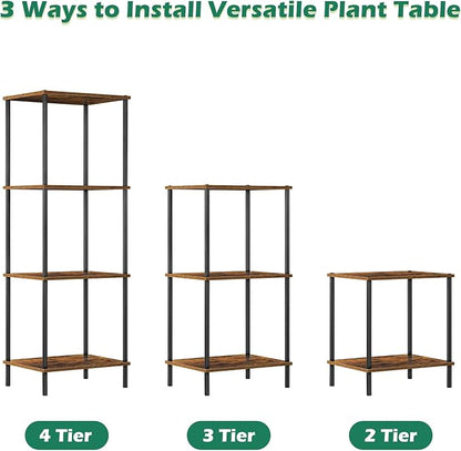 Tall End Table 4 Tier Wood Skinny Side Table Living Room with Storage Shelf Nightstand Bedside Table Plant Stand for Bedroom Office Dorm, Rustic Brown