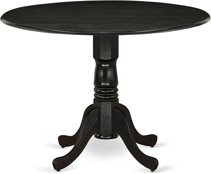 East West Furniture DMAB5-ABK-24 5 Piece Modern Dining Table Set Includes a Round Wooden Table with Dropleaf and 4 Black Color Linen Fabric Upholstered Chairs, 42x42 Inch, Wirebrushed Black