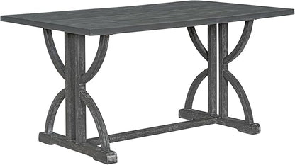 Ball & Cast 6-Piece Dining Table Set, 60" Rectangular Dining Table with 4 Upholstered Chairs & 1 Bench for Dining Room and Kitchen Gray Wash