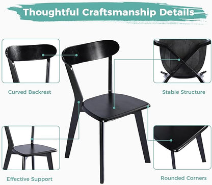Solid Wood Dining Chairs Set of 4, Farmhouse Kitchen Chairs with Oak Backrest, Wooden Dining Room Chairs for Dining Room, Living Room, Non-Slip Foot Pads, Black