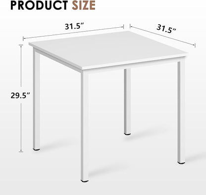 Need Small Square Dining Table- 31-1/2'' Sturdy and Heavy Duty Writing Desk for Small Spaces and Writing Table Desk Breakroom Table, White Color