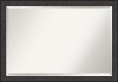 Amanti Art Brown Wall Mirror 28x40 Rustic Plank Espresso Narrow Rectangle Bathroom Mirror for Wall Decor Living Room, Large Rustic Farmhouse Frame, Hangs Horizonally and Vertically, Bathroom Decor