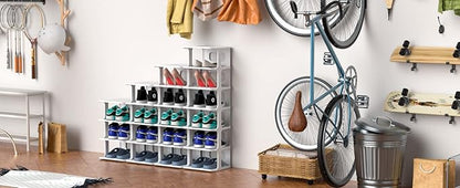 ZOINLIY Stackable Shoe Organizer for Closet, Small Shoe Rack for Entryway, Bedroom, Dorm Rooms, Free Standing Shoe Shelf, Plastic Shoe Cubby for Small Space, Grey Space Saver Shoe Holder